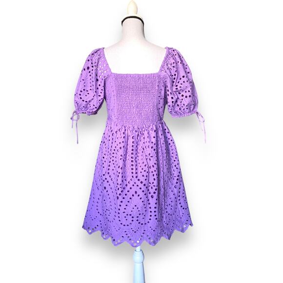 English Factory Scallop Edge Mini Dress Sz S Lavender Purple Puffy Sleeves NWT - Picture 6 of 16